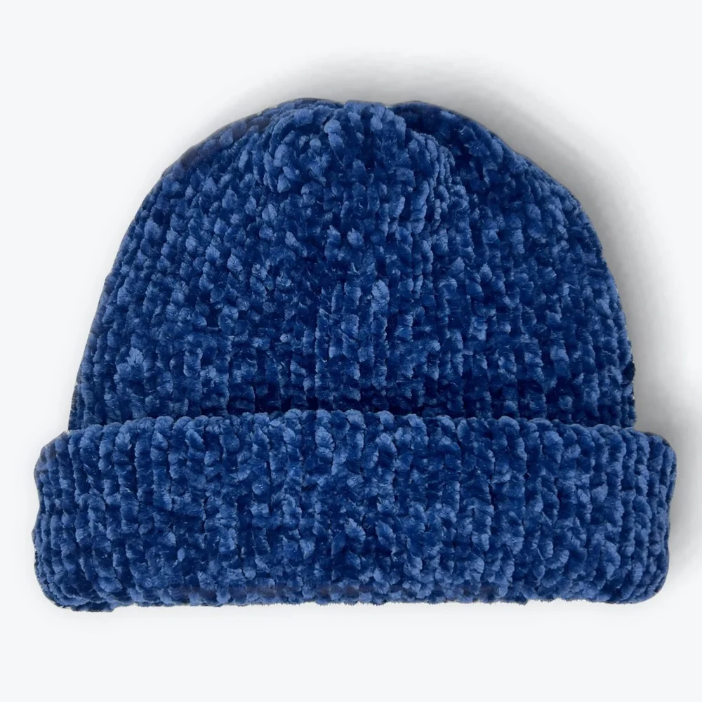 Handmade Super Soft Velvet Knit Beanie Handcrafted Hat Navy - Picture 10 of 11